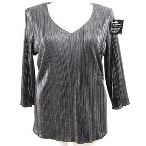 Onyx Nite PLUS Size 2X Gunmetal Shimmery Metallic Top Holiday Formal Blouse NWT